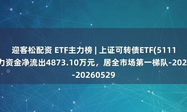 迎客松配资 ETF主力榜 | 上证可转债ETF(511180)主力资金净流出4873.10万元，居全市场第一梯队-20260529