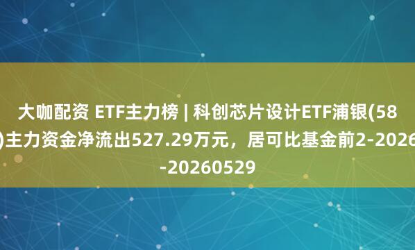 大咖配资 ETF主力榜 | 科创芯片设计ETF浦银(589250)主力资金净流出527.29万元，居可比基金前2-20260529